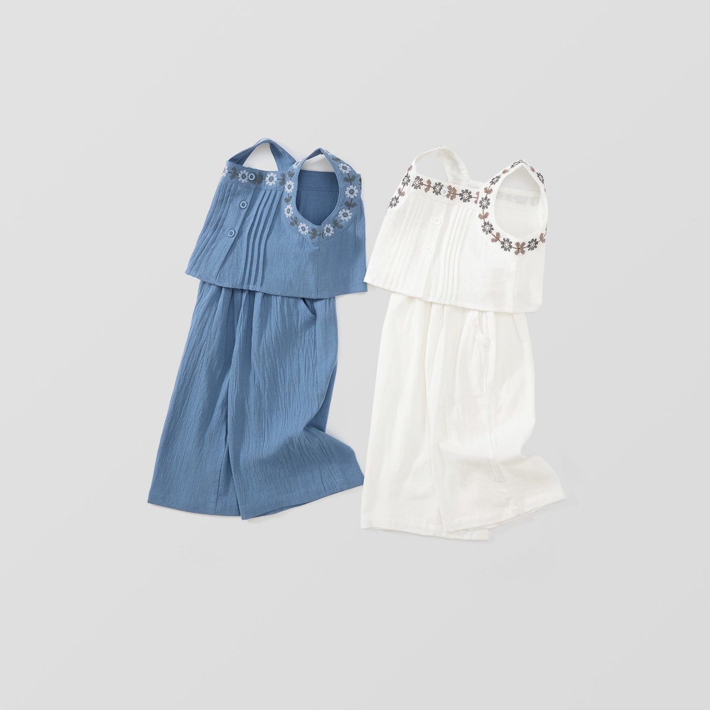 Girl's Embroidered Halter Top and Wide-Leg Pants Set