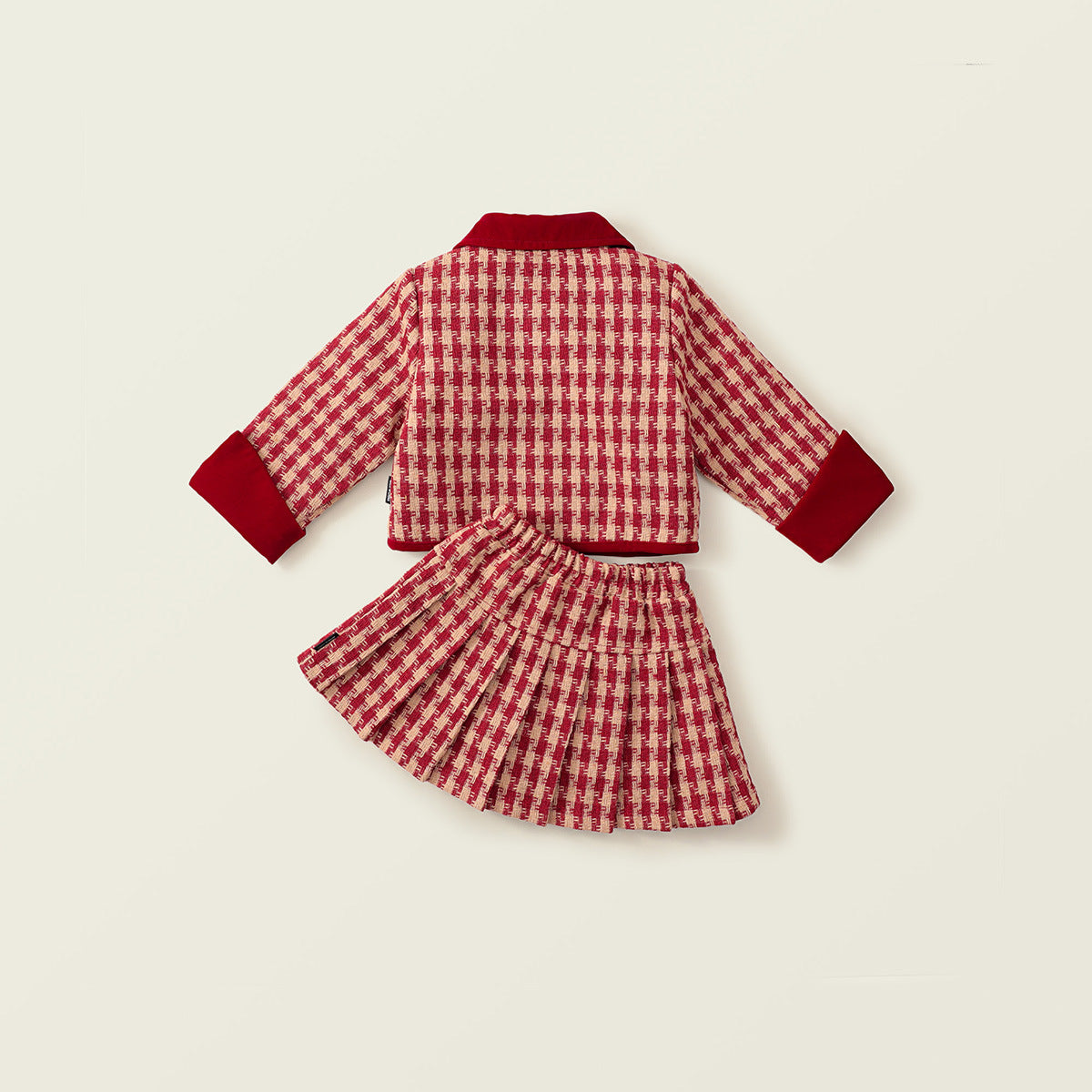 Girl's Thickened Cotton Red Checkered Little Chanel-Style Two