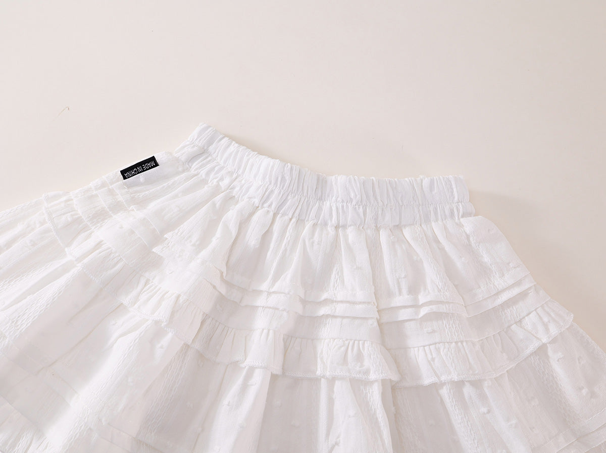 Girl's White Tiered Floral Skirt
