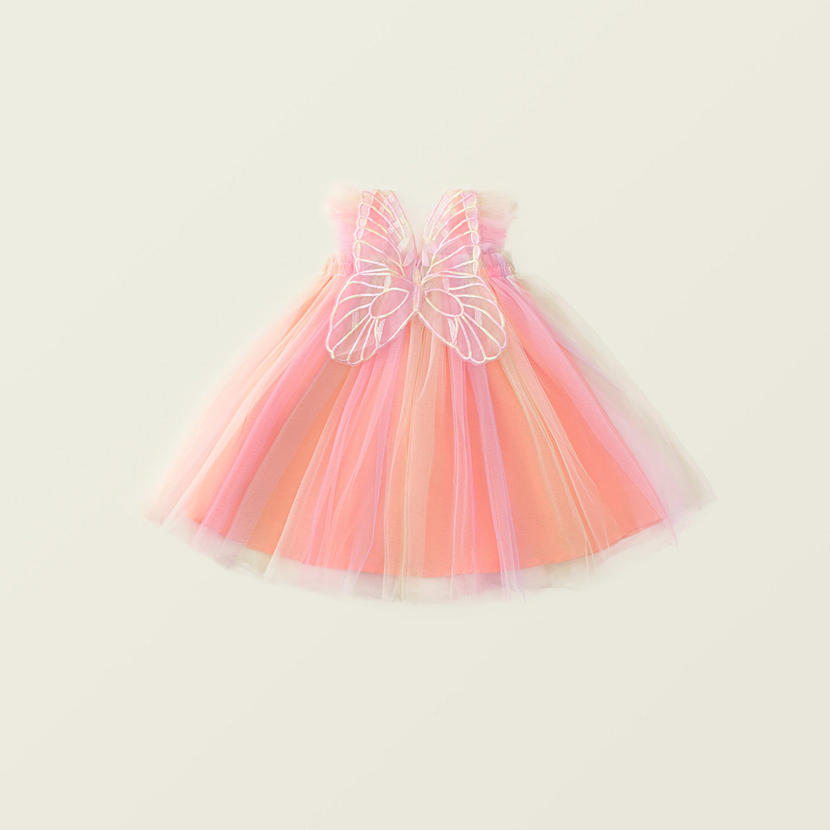 Girls Rainbow Flutter Sleeve Tulle Dress