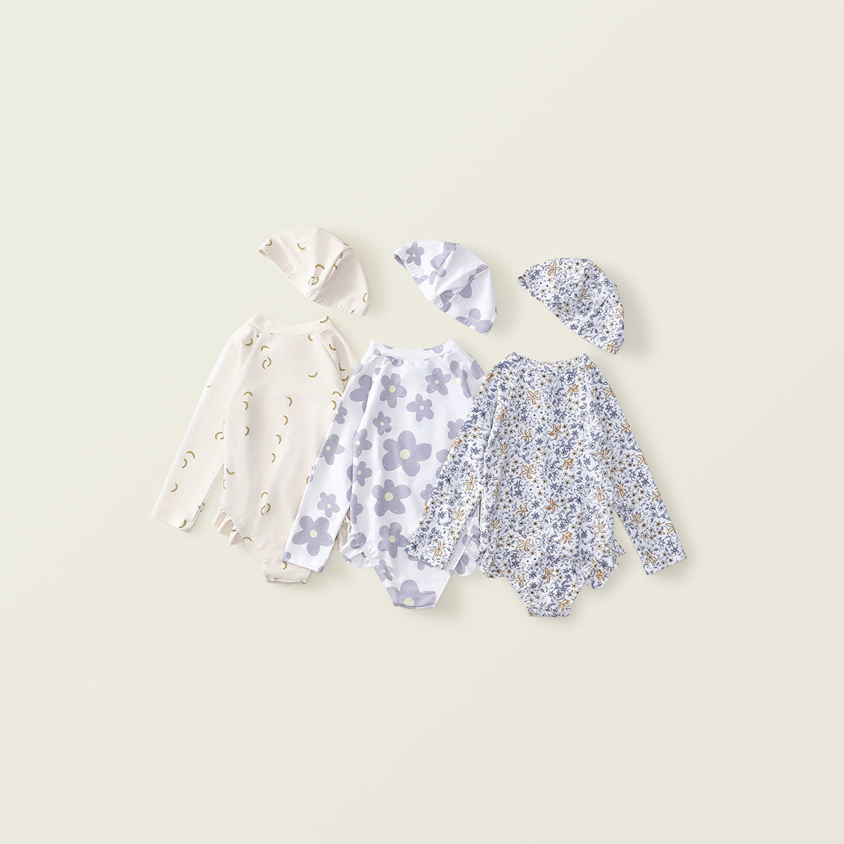 Girls' Long-Sleeve Swimsuit Set with Hat