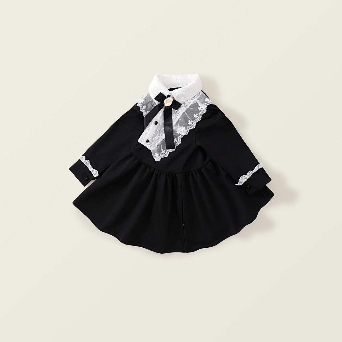 Girls' Autumn New: Black Hepburn-Style Lace Dress