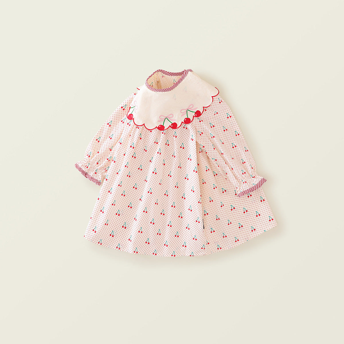 Girls' Cherry Print Sweet Long-Sleeve Dress