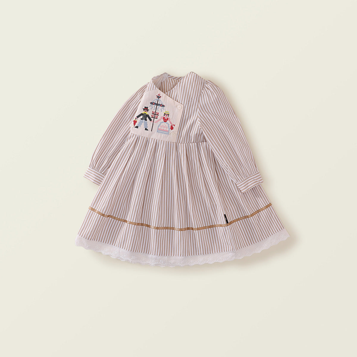 Girls' Spring Striped Embroidered Dress