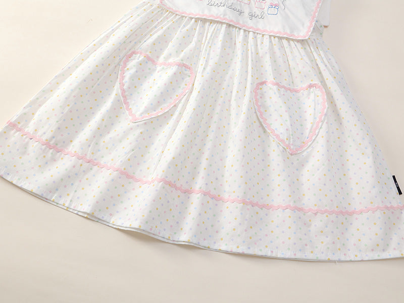 Girl's Embroidered Lapel Dress