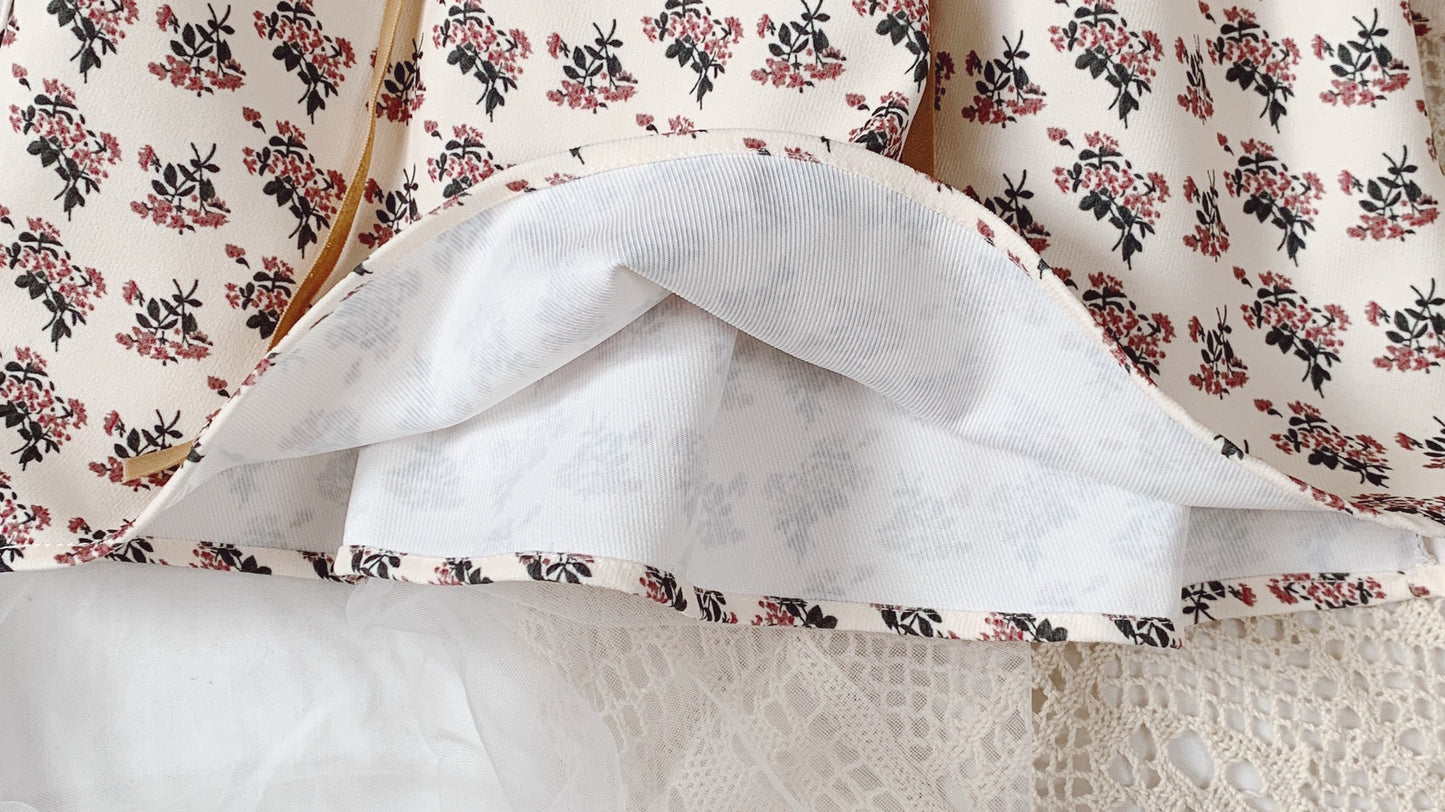 Girl's Floral Long-Sleeve Dress with Ruffle Trim