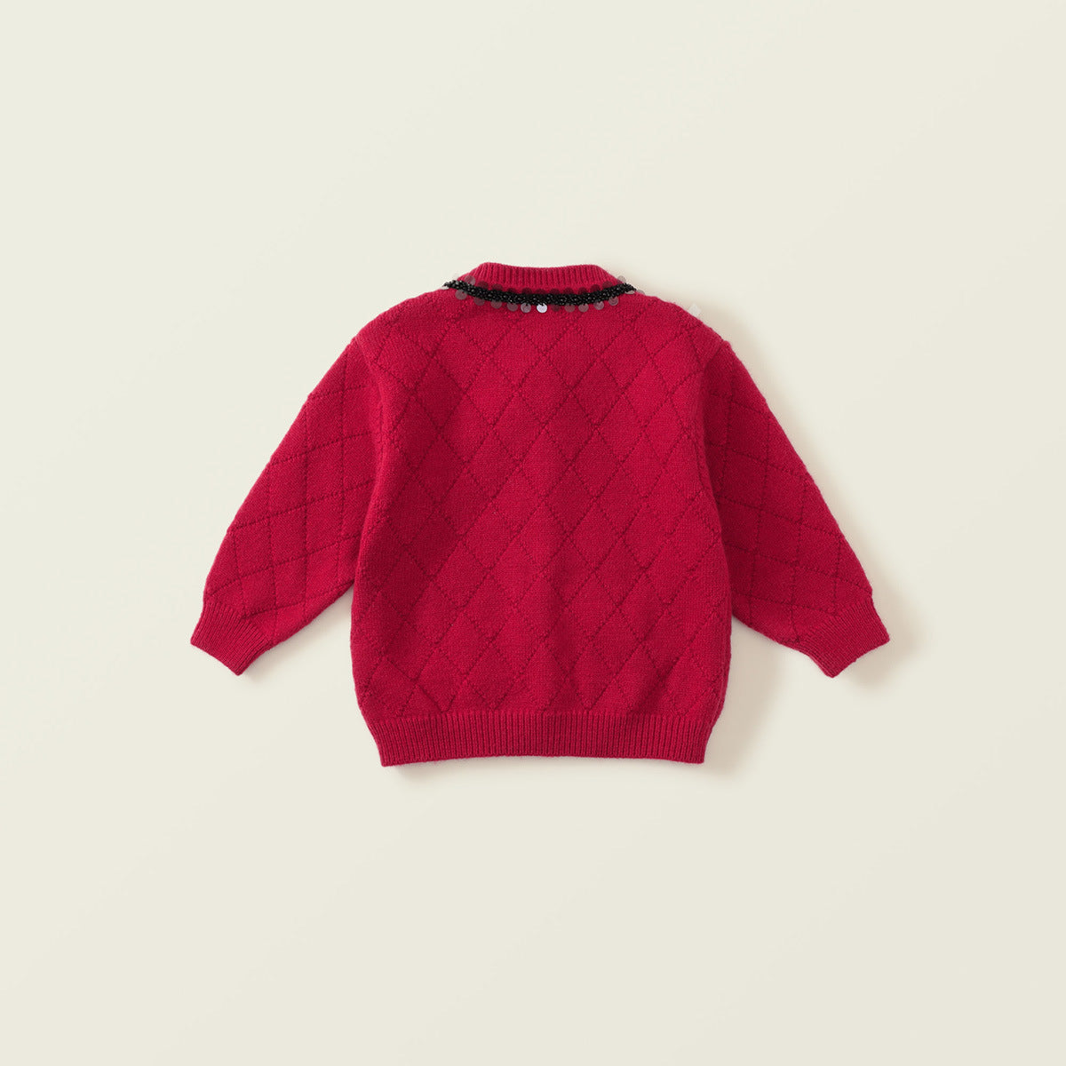 Girl's Red Winter Knitted Cardigan - Warm Long-Sleeve Coat