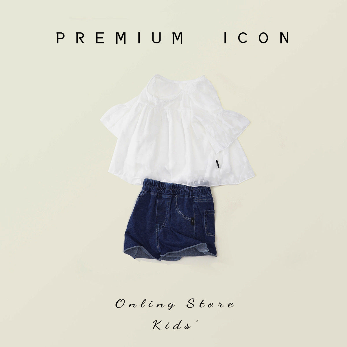 Girl's Short-Sleeve Set - Toddler's Half-Sleeve Chiffon Top & Denim Shorts Two-Piece