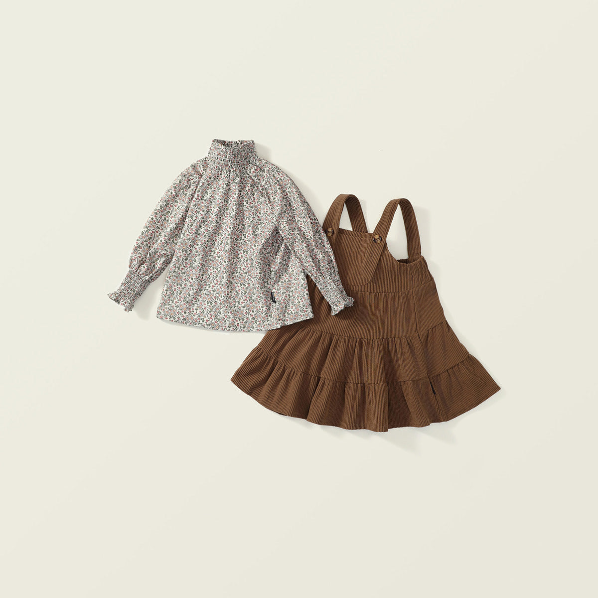 Girls Corduroy Dress & Floral Shirt Set