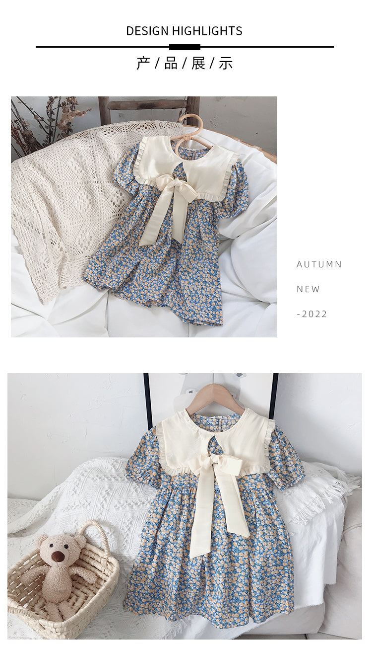 Girl's Summer Floral Peter Pan Collar Princess Dress