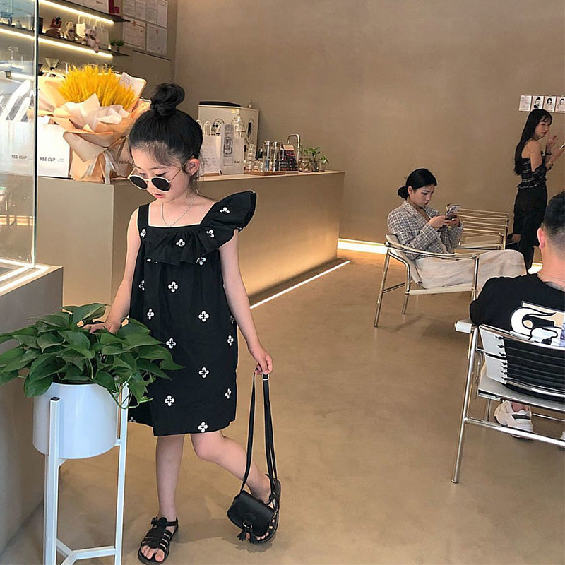 Girl's Embroidered Off-Shoulder Lace Resort Dress