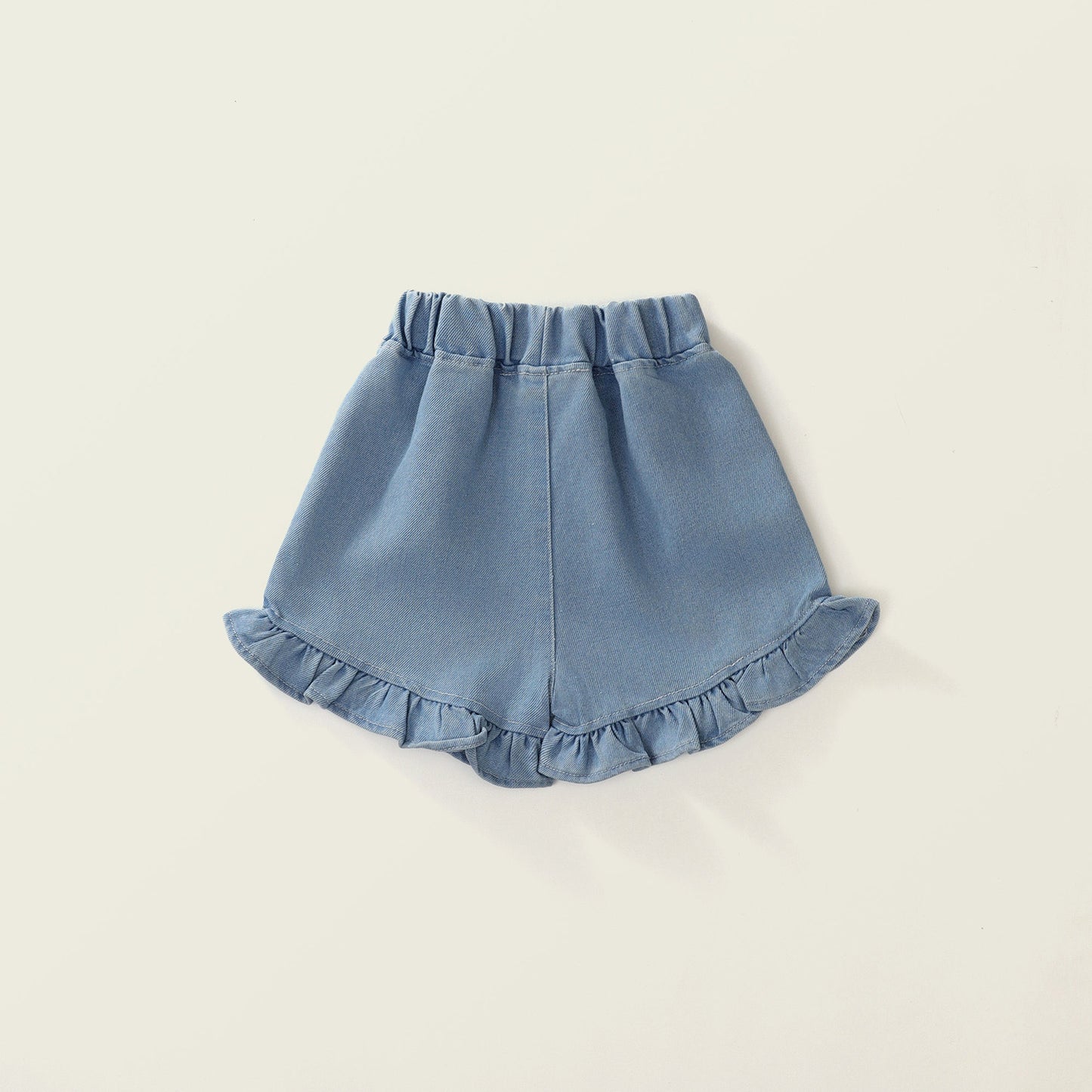Girl's Denim Hotpants with Lace Trim