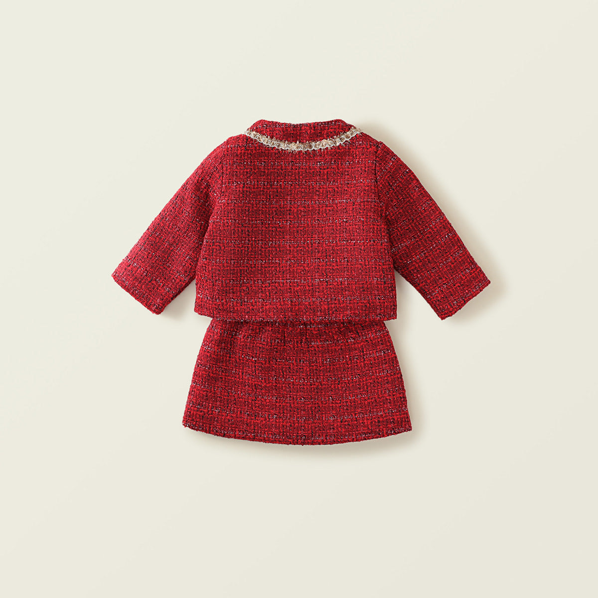 Girl's Thickened Quilted Chanel-Inspired Red Outfit