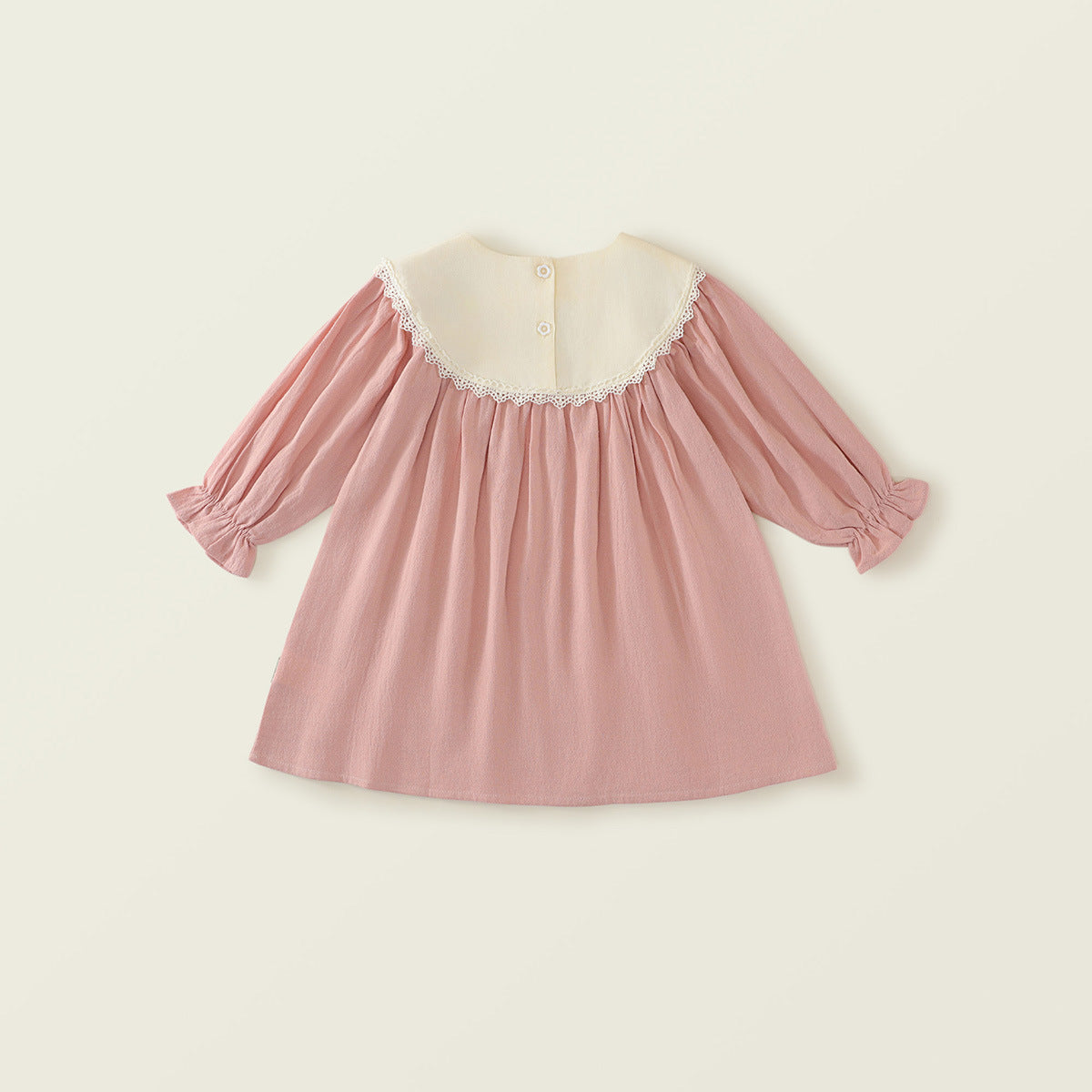 Girl's Embroidered Bear Long-Sleeve Pink Princess Dress