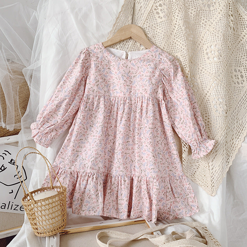 Girl's Spring New Korean-Style Floral Long Sleeve Dress