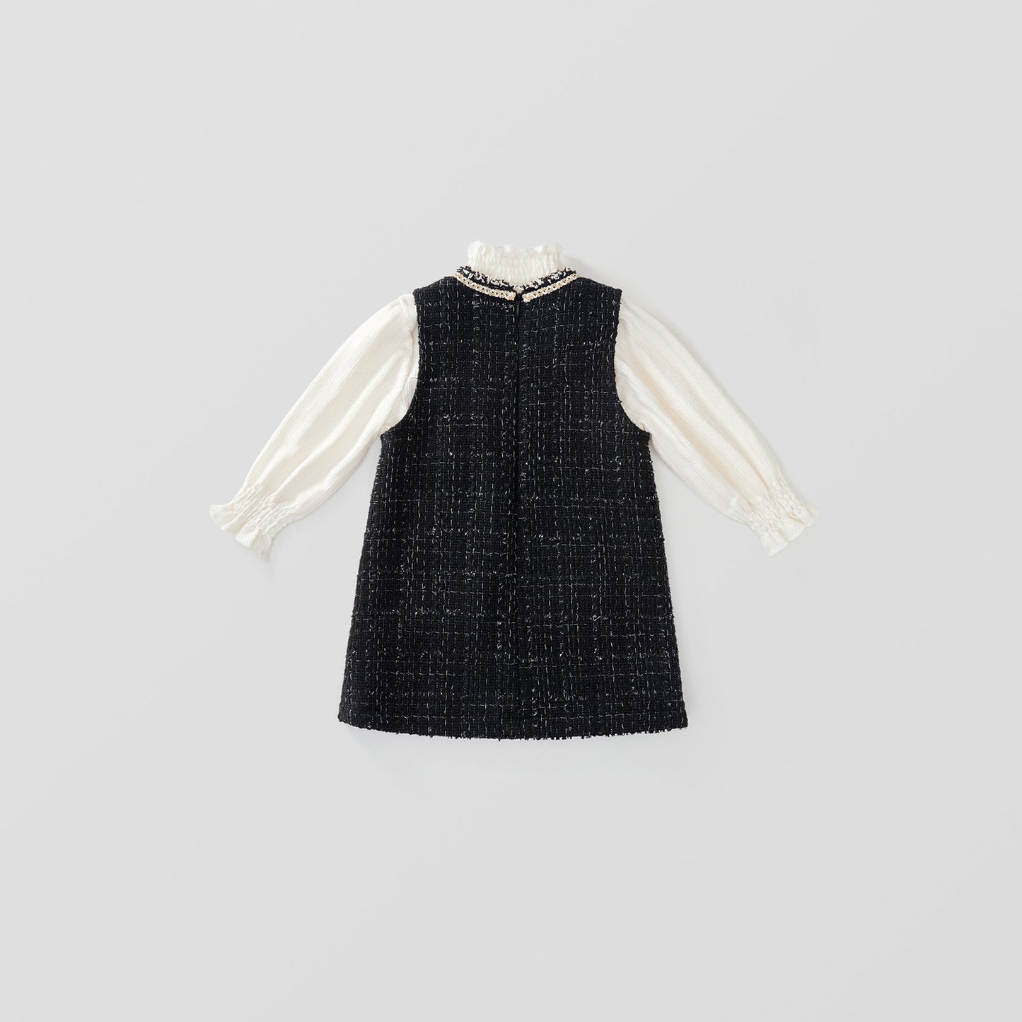 Girl's Chanel-Inspired Two-Piece Set - Sleeveless Vest Dress & Long-Sleeve Top