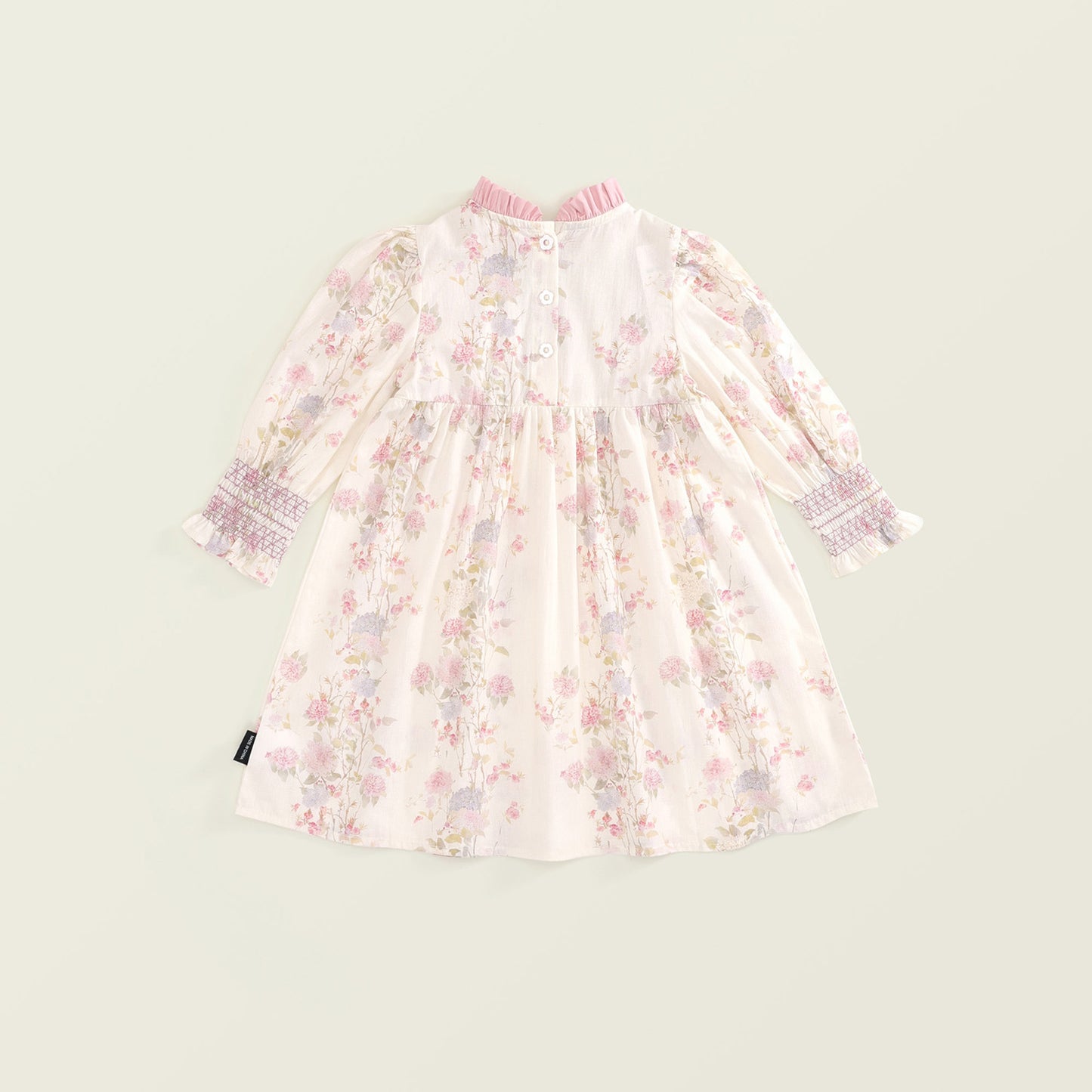 Girls Floral Pleated Long-Sleeve Dress