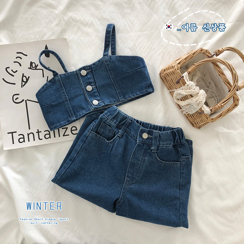 Girl's Summer New Arrival: Denim Vest & Pants Set K2220471/K4125522