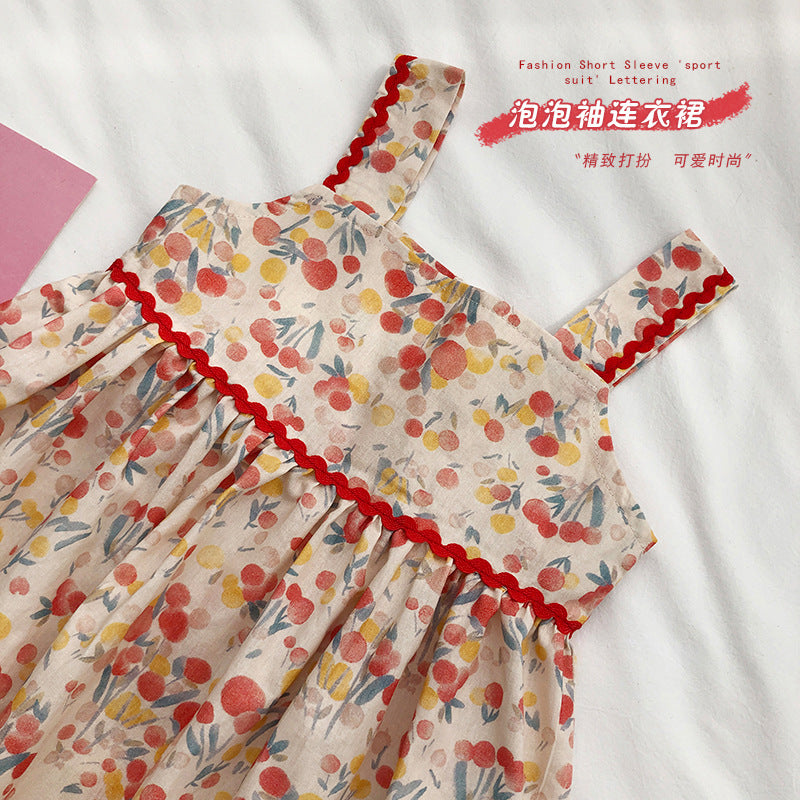 Girls Korean-Style Square Neck Print Vest Dress