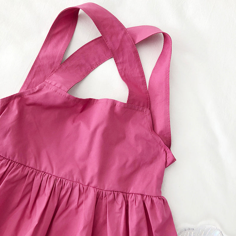 Girl's Summer New Solid Strapless Dress K3124240