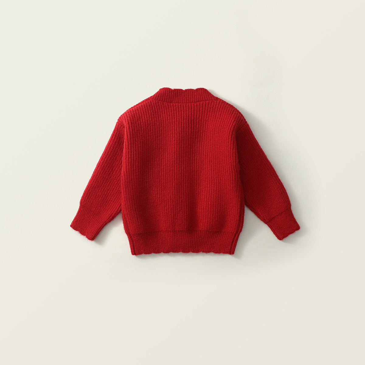 Girl's Red Knitted Cardigan with Bow - Korean Style Long-Sleeve Sweater
