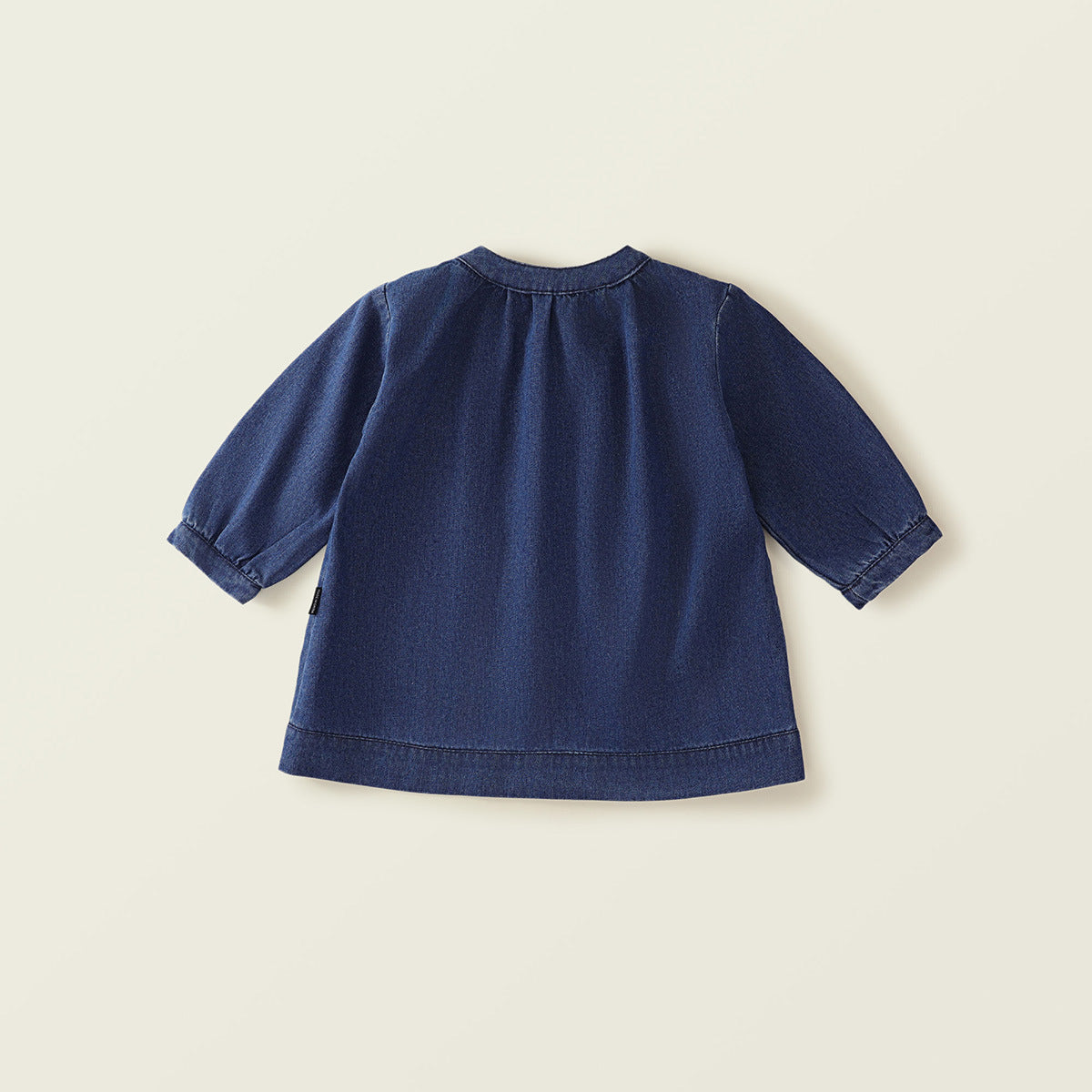 Girl's Korean-Style Long-Sleeve Denim Dress with Stand Collar