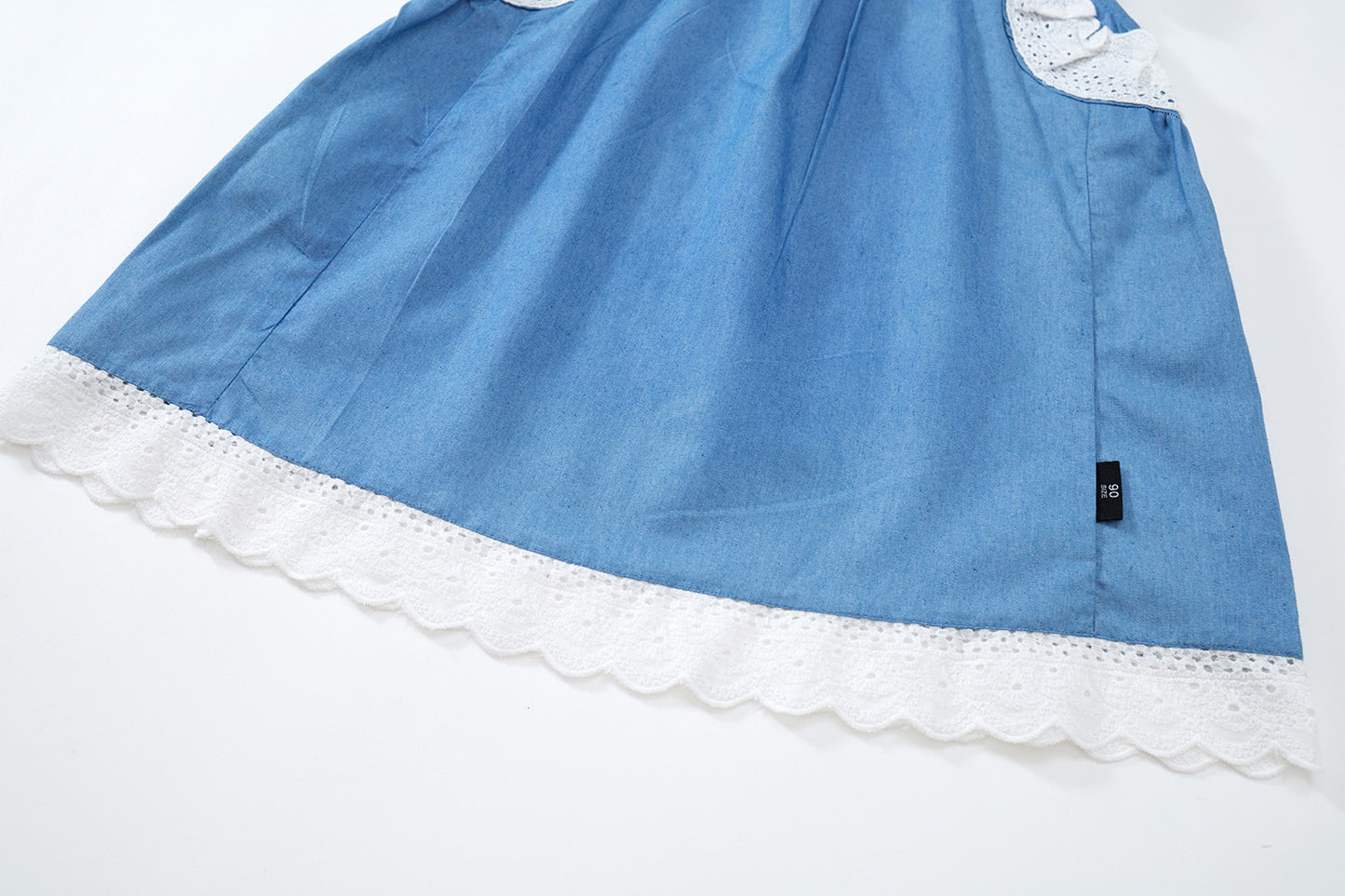 Girls' Fashion Denim Dress with Lace Trim Flutter Sleeves
