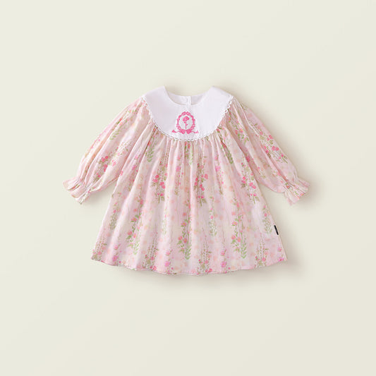 Girls' Floral Long-Sleeve Dress 2025 Spring New Arrival