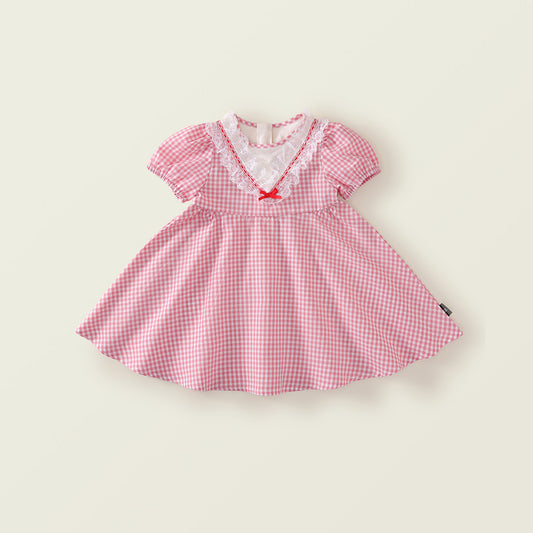 Girls' Red Plaid Short Sleeve Dress