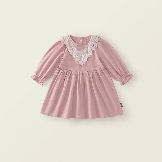 Girls' Pink Lace Sleeve Dress