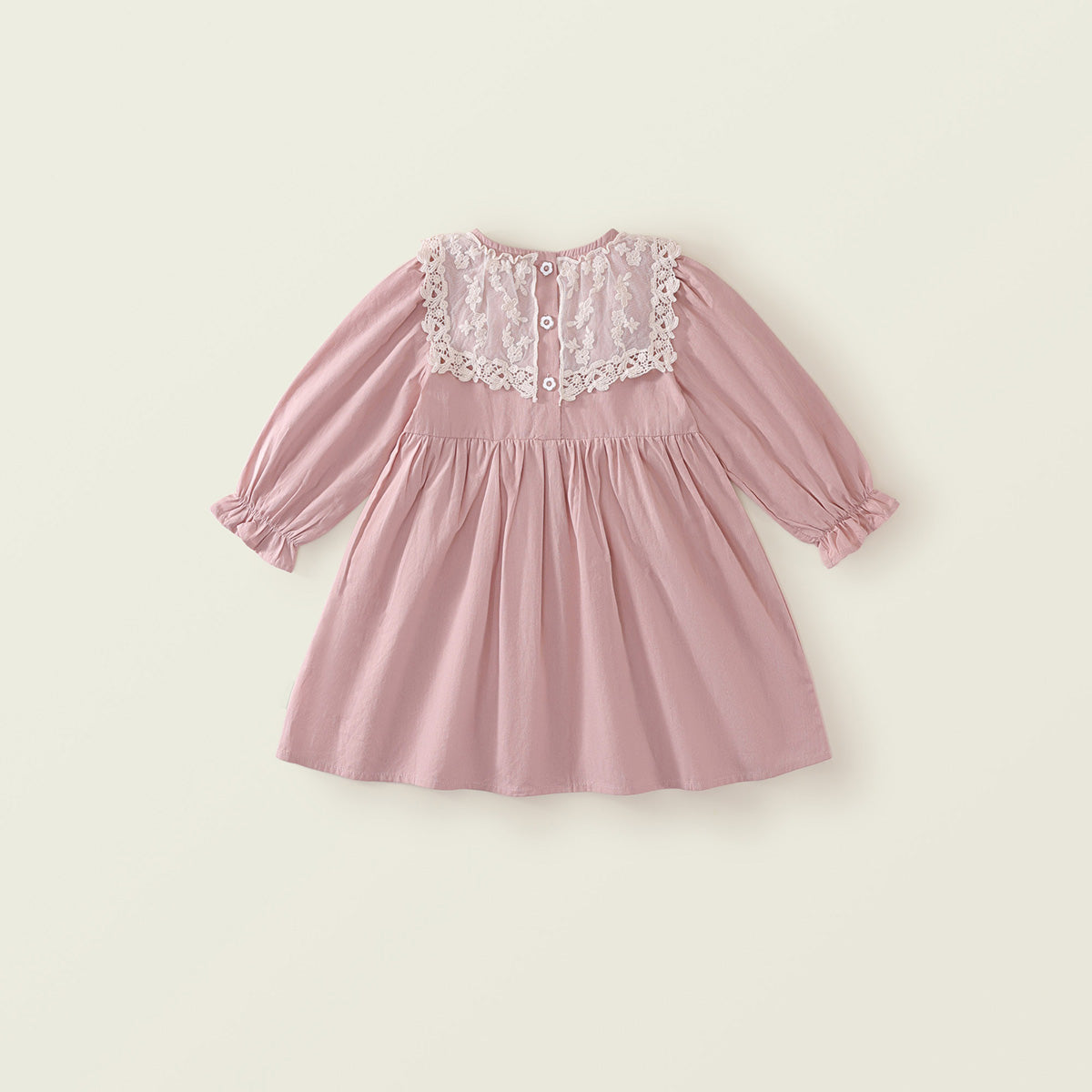 Girls' Pink Lace Sleeve Dress