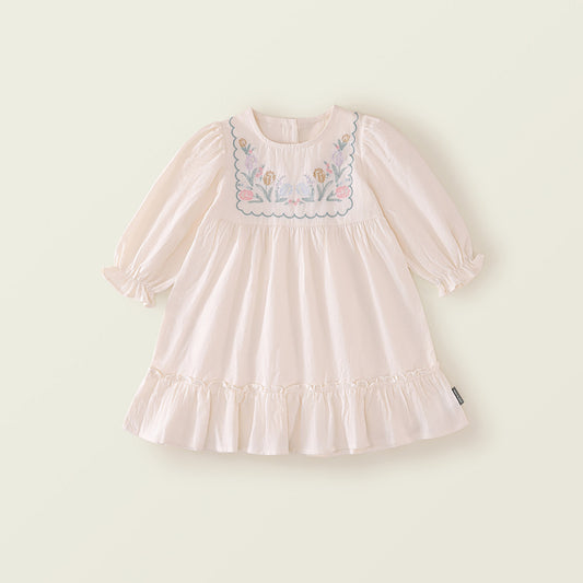 Girls' 2025 Spring Bubble Sleeve Dress