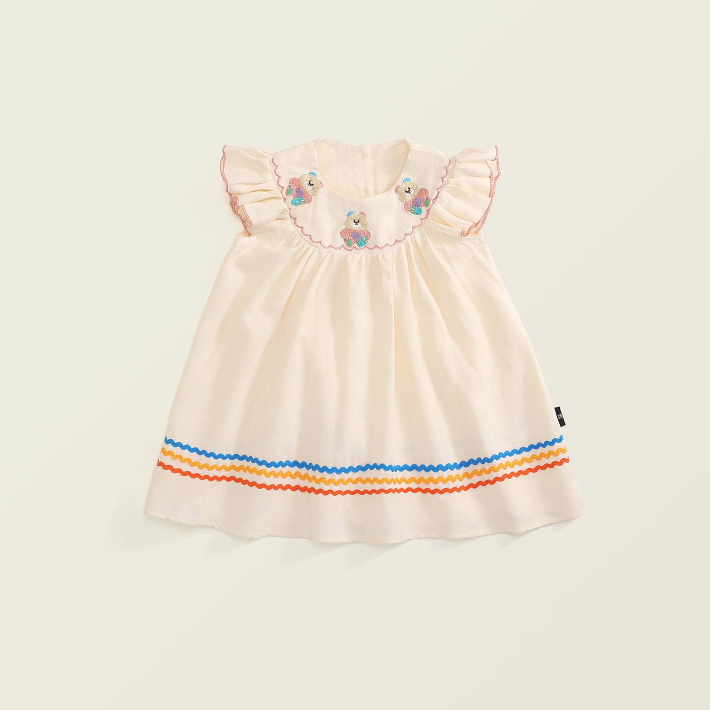 Girl's Cotton Dress with Embroidered Bear