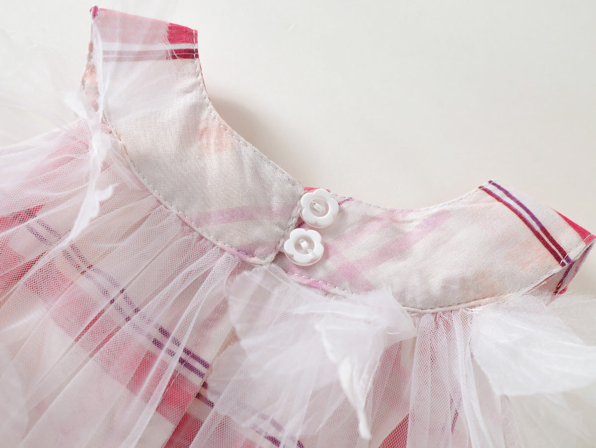 Tulle Plaid Flower Dress - K6125991
