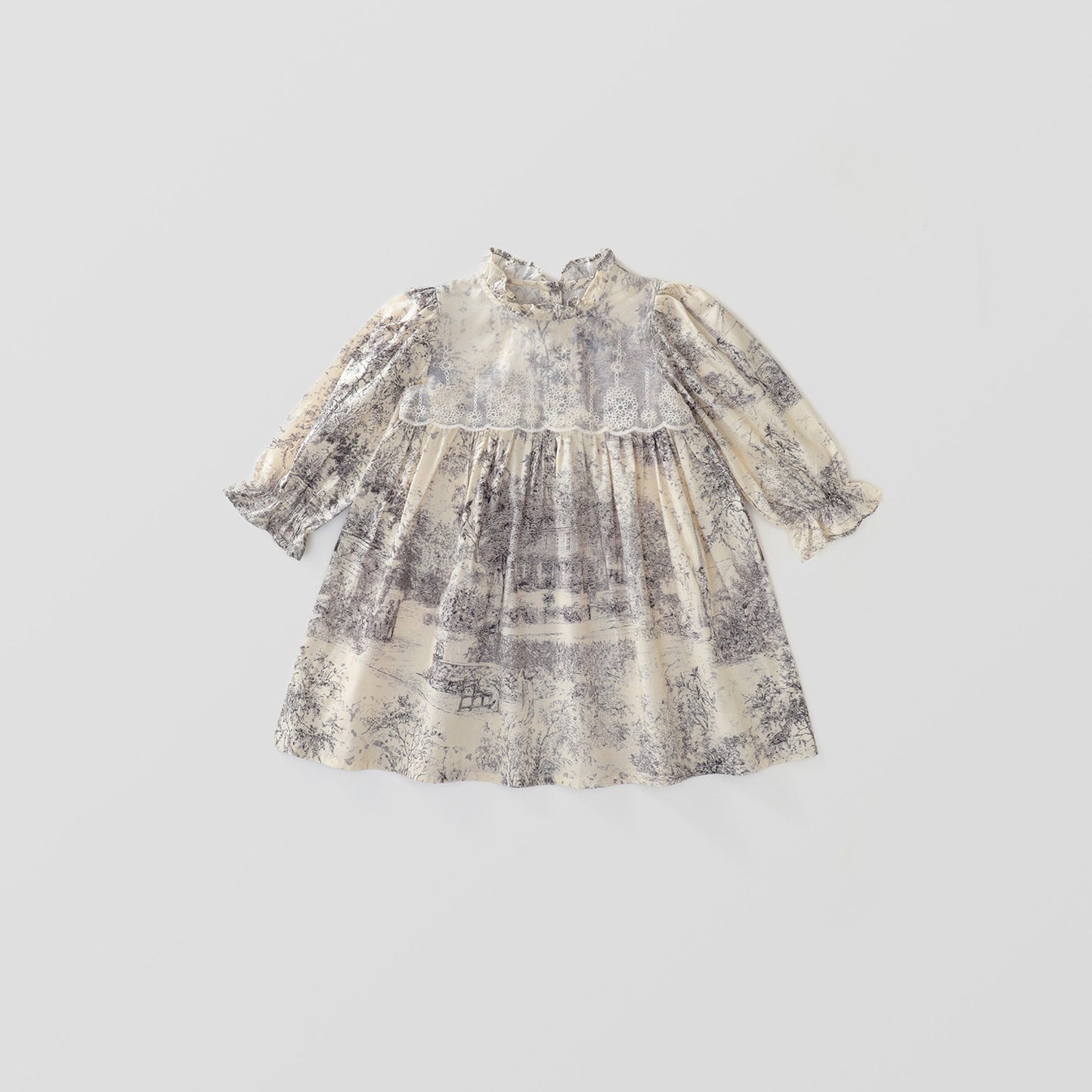 Girls Chinese Landscape Princess Dress with Lace