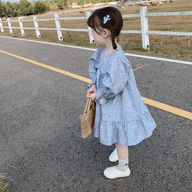 Girl's Spring New Korean-Style Floral Long Sleeve Dress