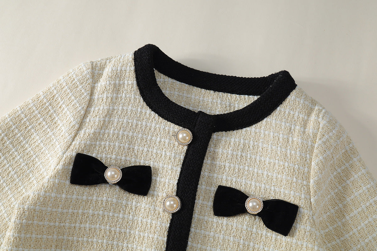 Girls 2025 Autumn Velvet Jacket & Plaid Skirt Set