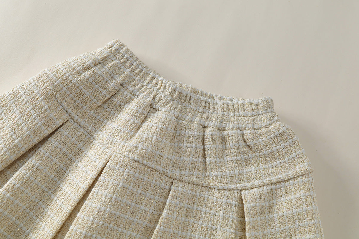 Girls 2025 Autumn Velvet Jacket & Plaid Skirt Set