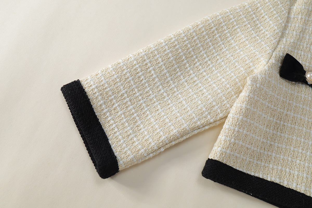 Girls 2025 Autumn Velvet Jacket & Plaid Skirt Set