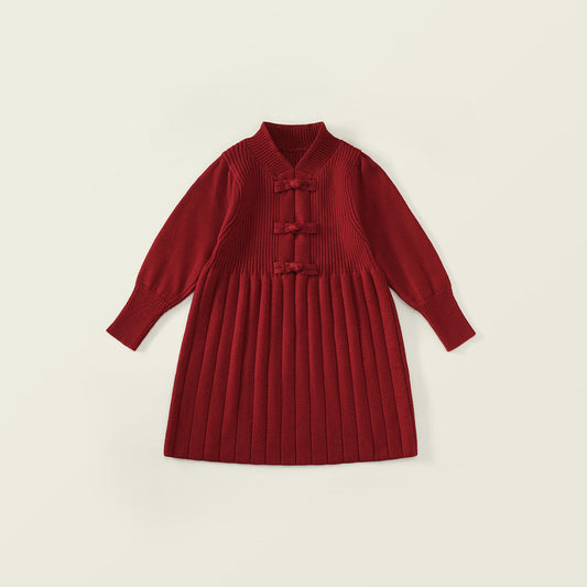 New Chinese Style Knit Dress for Girls-K5145776