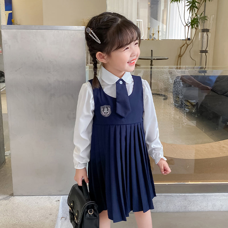 Girl's Autumn College Style Set - Long-Sleeve Shirt & Pleated Skirt
