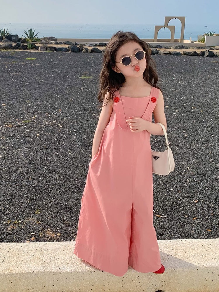 Girl's Pink Suspender Jumpsuit
