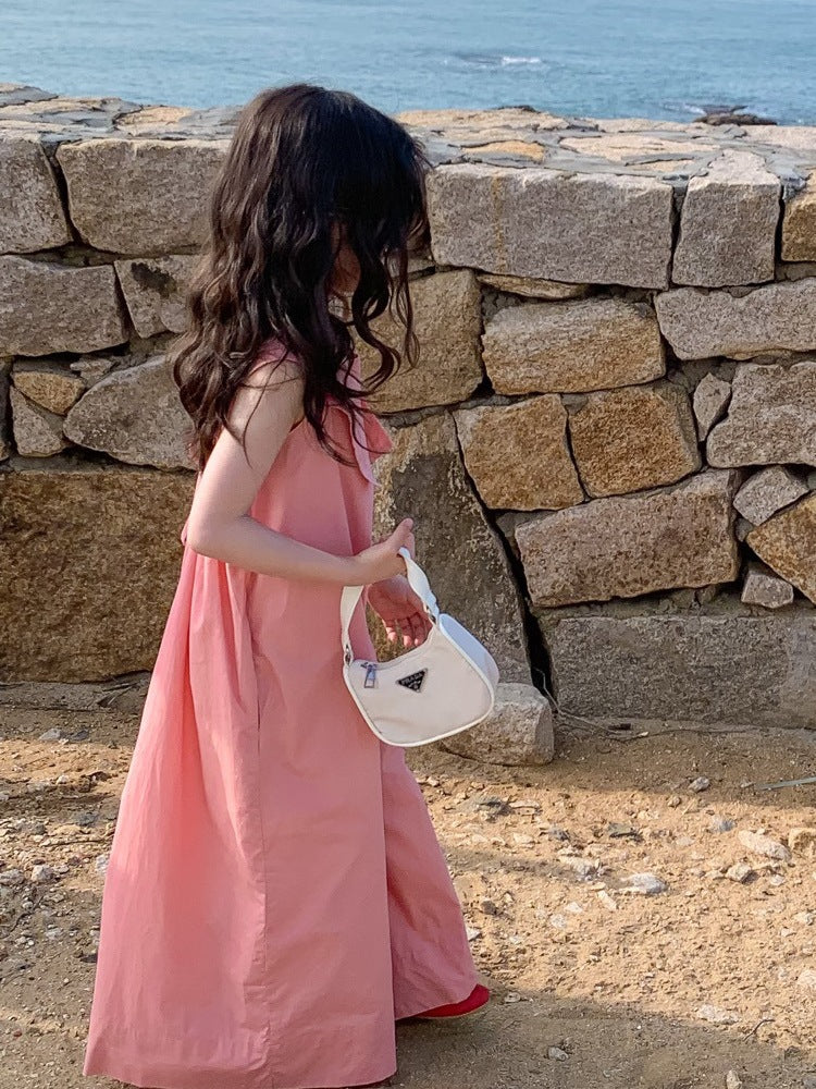 Girl's Pink Suspender Jumpsuit