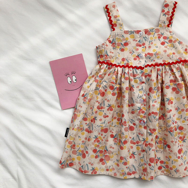 Girls Korean-Style Square Neck Print Vest Dress