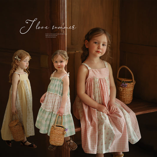 Girl's Summer Checkered Patchwork Dress