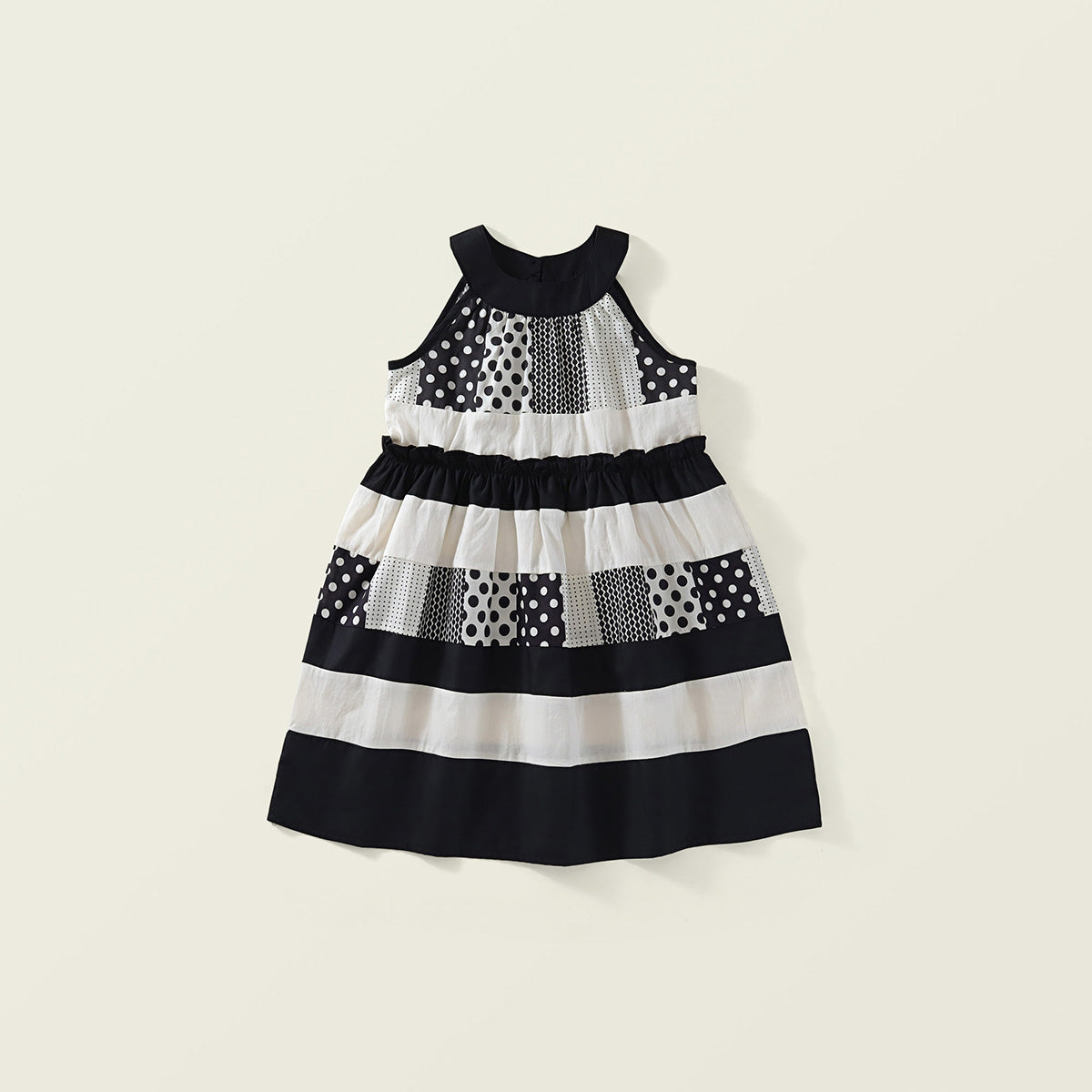 Monochrome Patchwork Halter Dress - K6125980