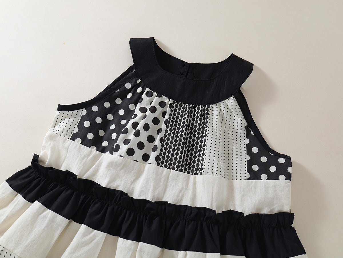 Monochrome Patchwork Halter Dress - K6125980