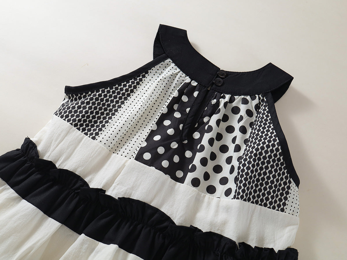 Monochrome Patchwork Halter Dress - K6125980