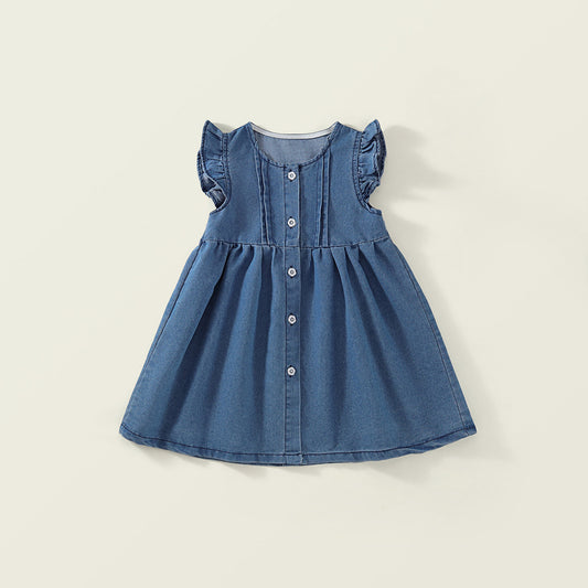 Girl's Ruffled Denim Dress -K6125979