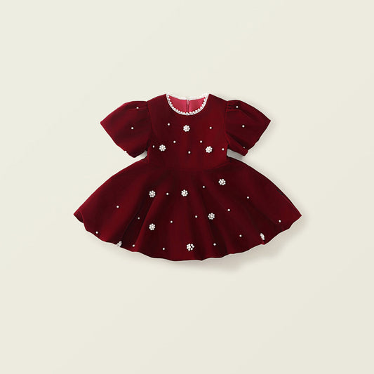 Girl's Red Velvet Dress